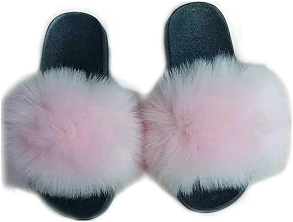 LSWJS Womens Vegan Faux Fur Slippers Fuzzy Slides Fluffy Sandals Open Toe Indoor Outdoor 