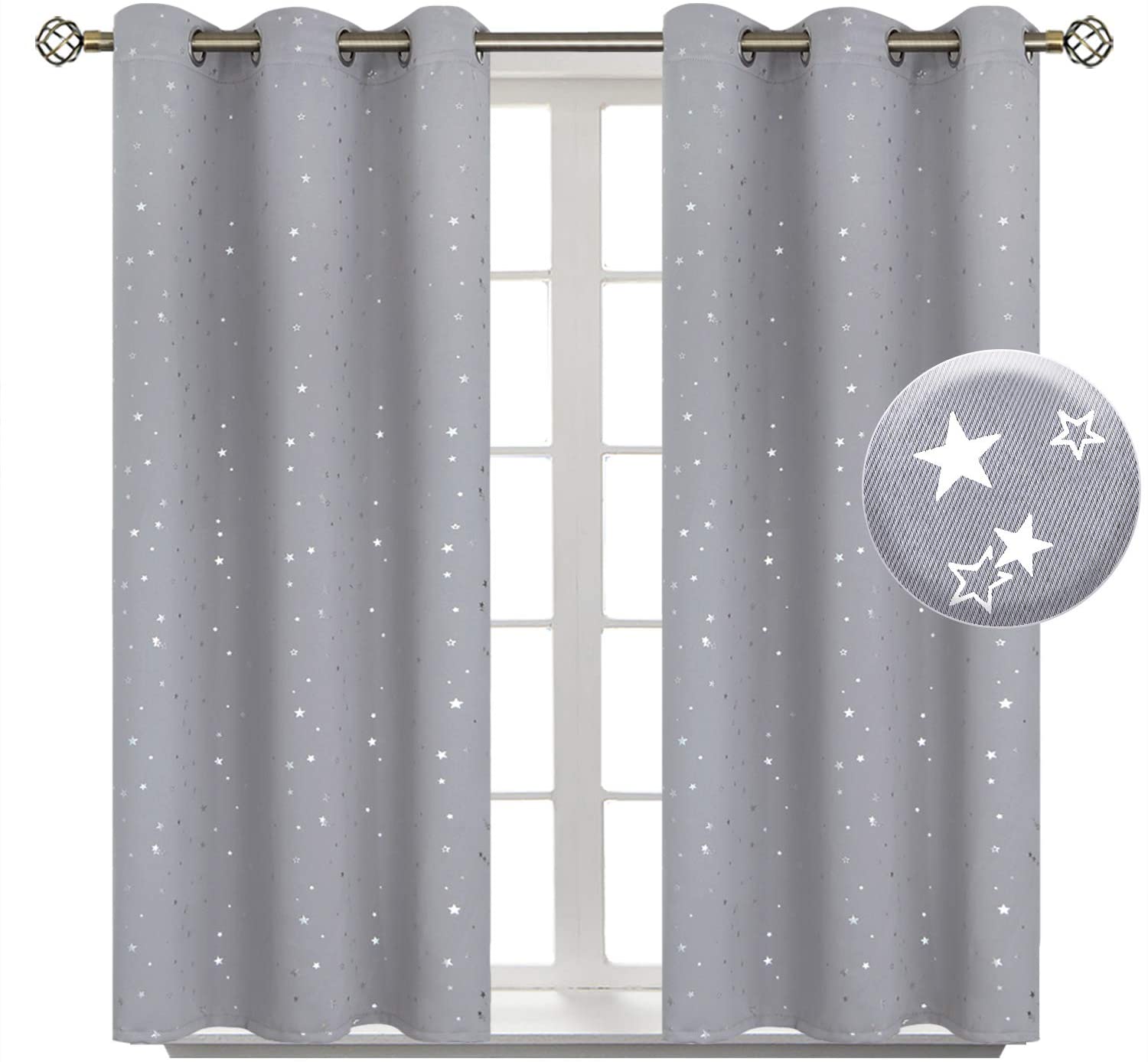 BGment Kids Blackout Curtains for Bedroom Grommet Thermal Insulated Silver Sta