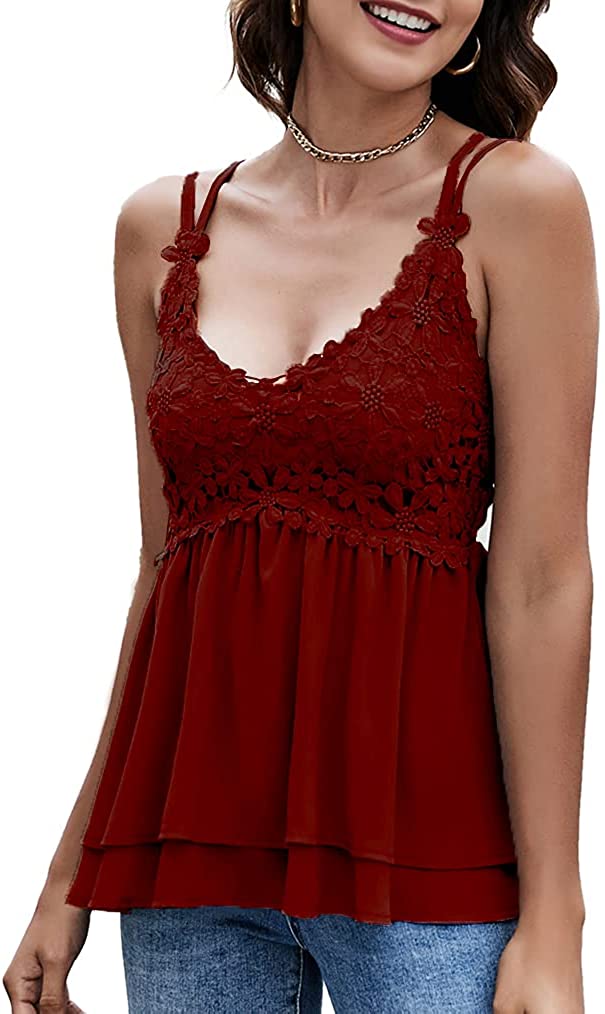 Feager Women Lace V Neck Chiffon Cami Tank Top Spaghetti Strap Sleeveless  Shirts, A_blue, Small : : Clothing, Shoes & Accessories