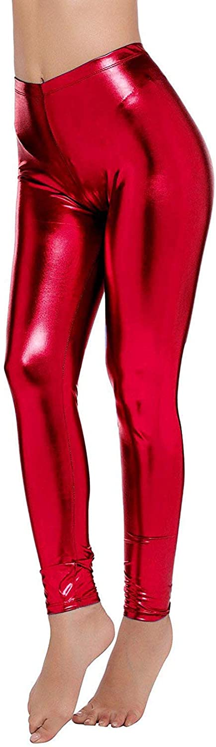 Loxdonz Women Wet Look Shiny Metallic Leggings Liquid Waist Stretch Pants :  : Clothing, Shoes & Accessories