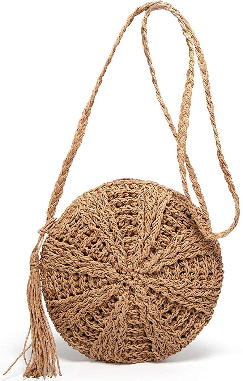 Round Straw Crossbody Purse - Women's Bags in Brown