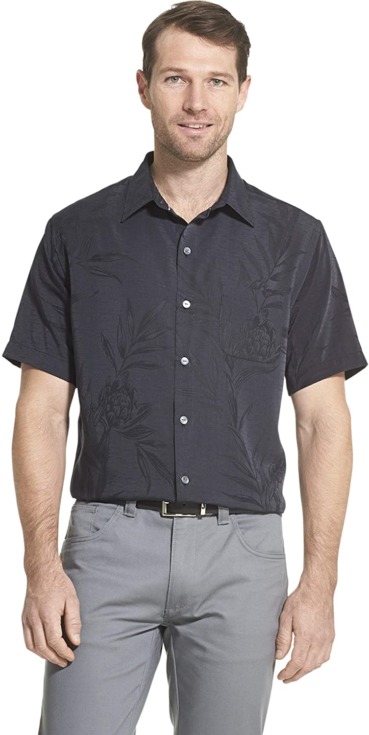  Van Heusen Men's Air Tropical Short Sleeve Button Down Poly Rayon  Shirt, Frosty Green, Small : Clothing, Shoes & Jewelry