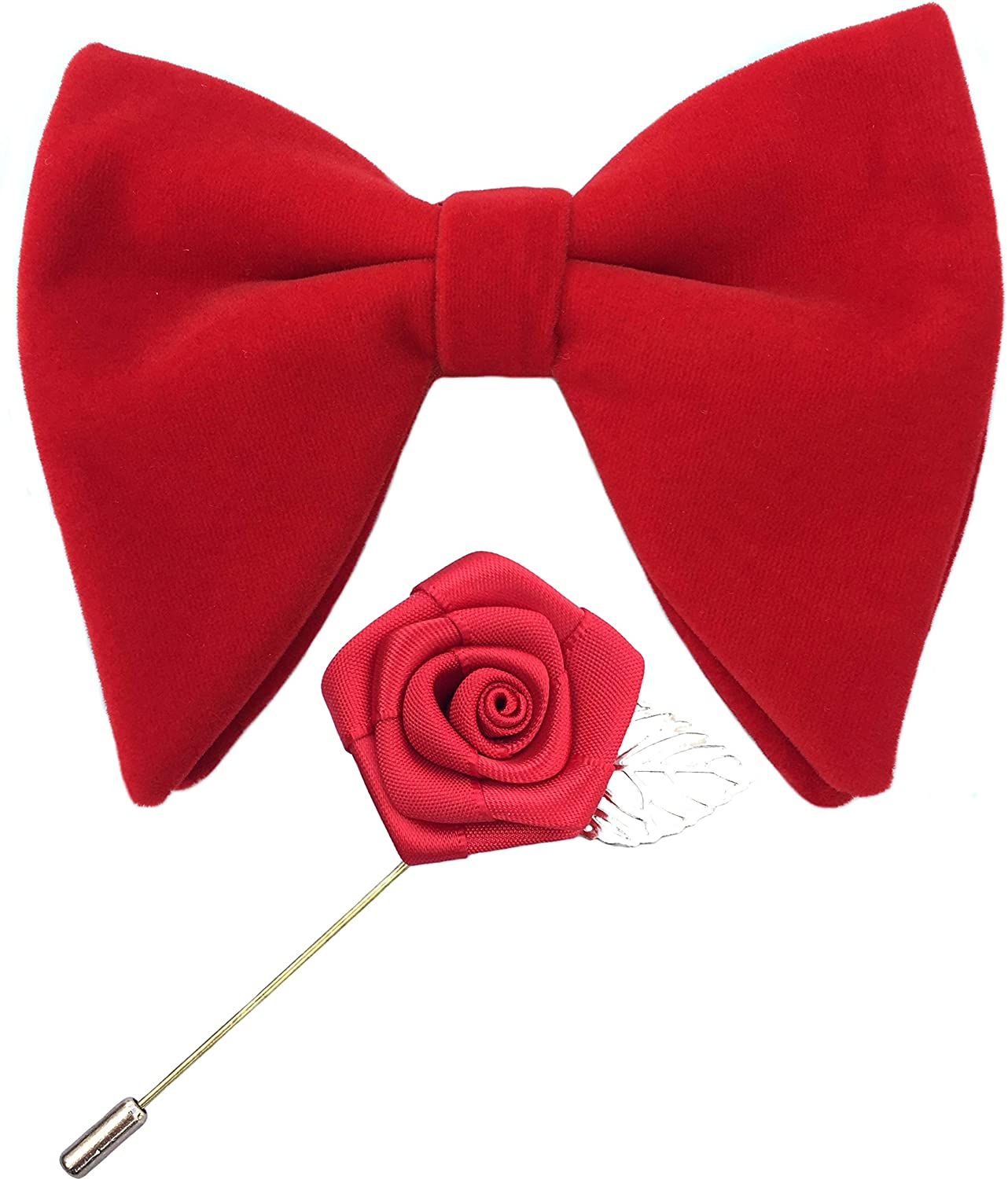 Details about   Mens Pre-Tied Oversized Velvet Bow Tie with Flower Lapel Pin Brooch for Suit Wed 