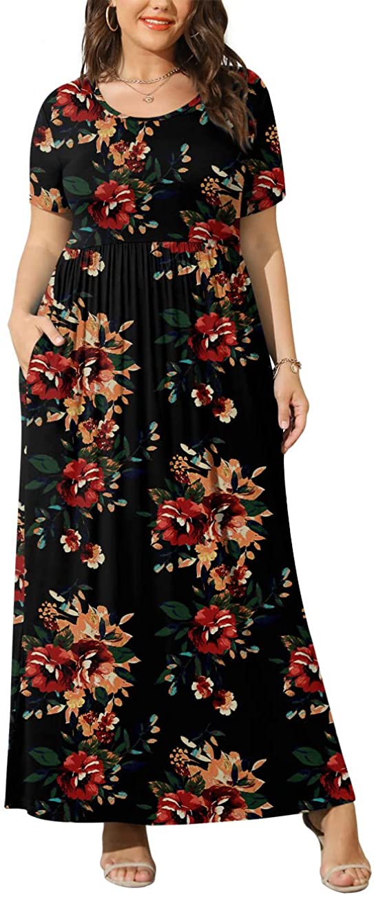 BISHUIGE Women XL-6XL Plus Size Bathing Maxi Dress with Pockets, X-Large,  Big Green Leaf at  Women's Clothing store