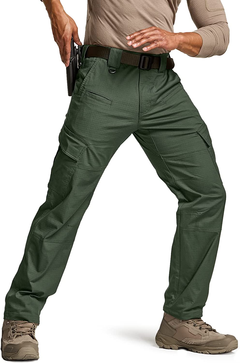 CQR Men's Flex Ripstop Tactical Pants, Water Resistant Stretch Cargo Pants,  Ligh
