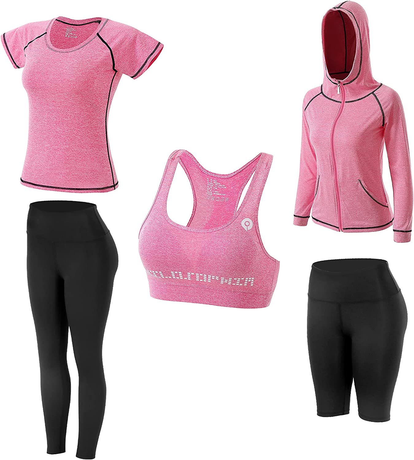Women Workout Clothes Set 5 PCS Exercise Athletic Outfits Set