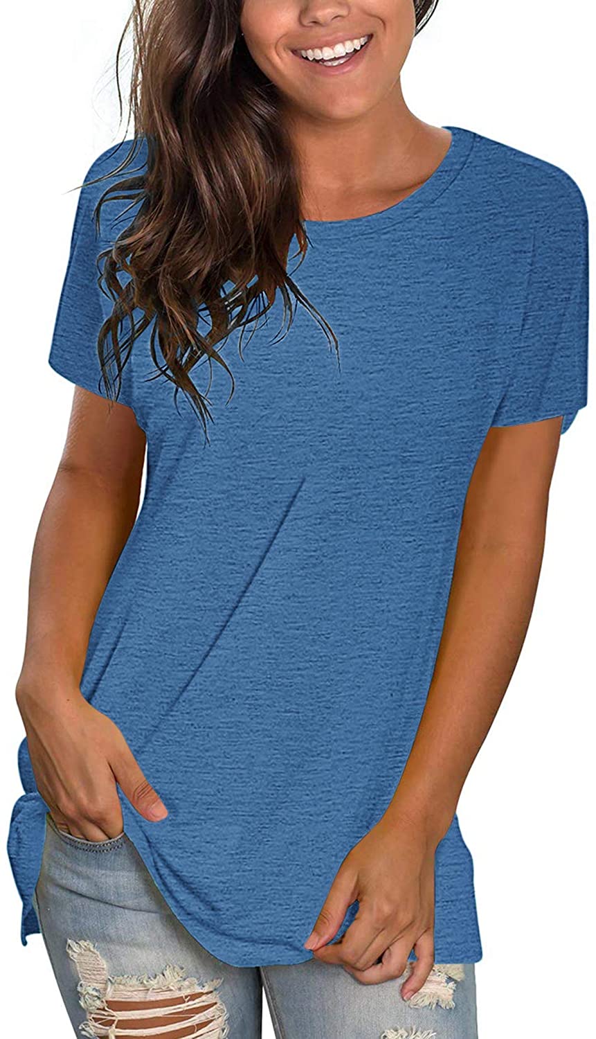 WNEEDU Women's Casual Long Sleeve Round Neck Loose Tunic T Shirt Blouse Tops