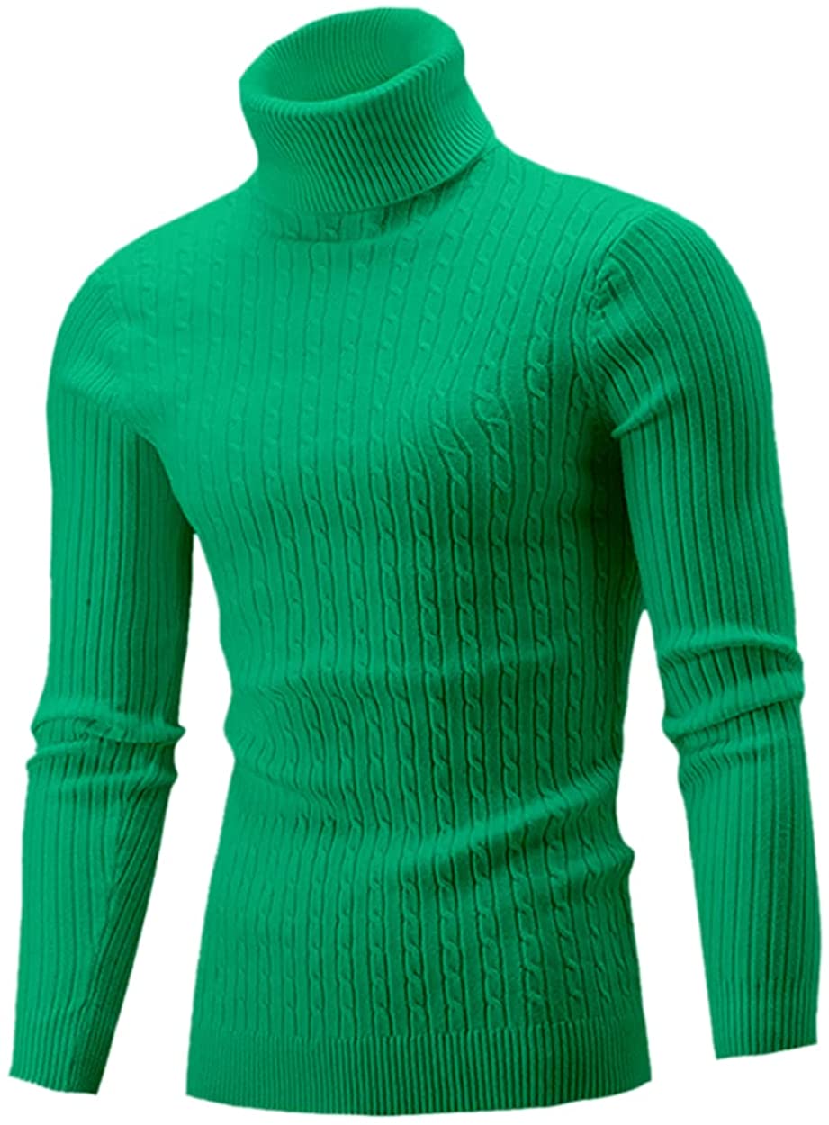 QZH.DUAO Cameinic Mens Casual Slim Fit Turtleneck Pullover Sweaters with Twist Patterned & Long Sleeve T-Shirt 