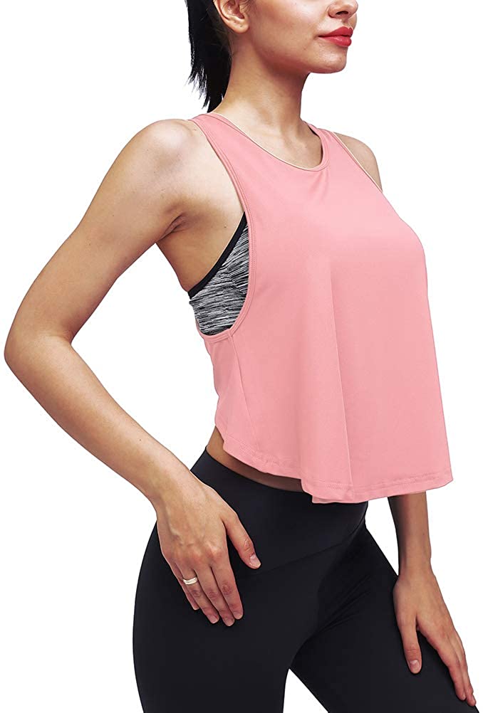 Crop Athletic Workout Tank Tops for Women Sleveless Cropped Racerback Fitness Tops for Gym Yoga and Sports Running 