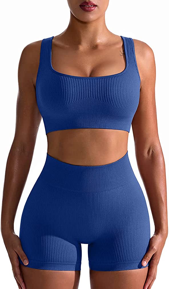OQQ Workout Outfits for Women 2 Piece Seamless Ribbed High Waist Leggings  with Sports Bra Exercise Set Peachred – The Home Fitness Corp