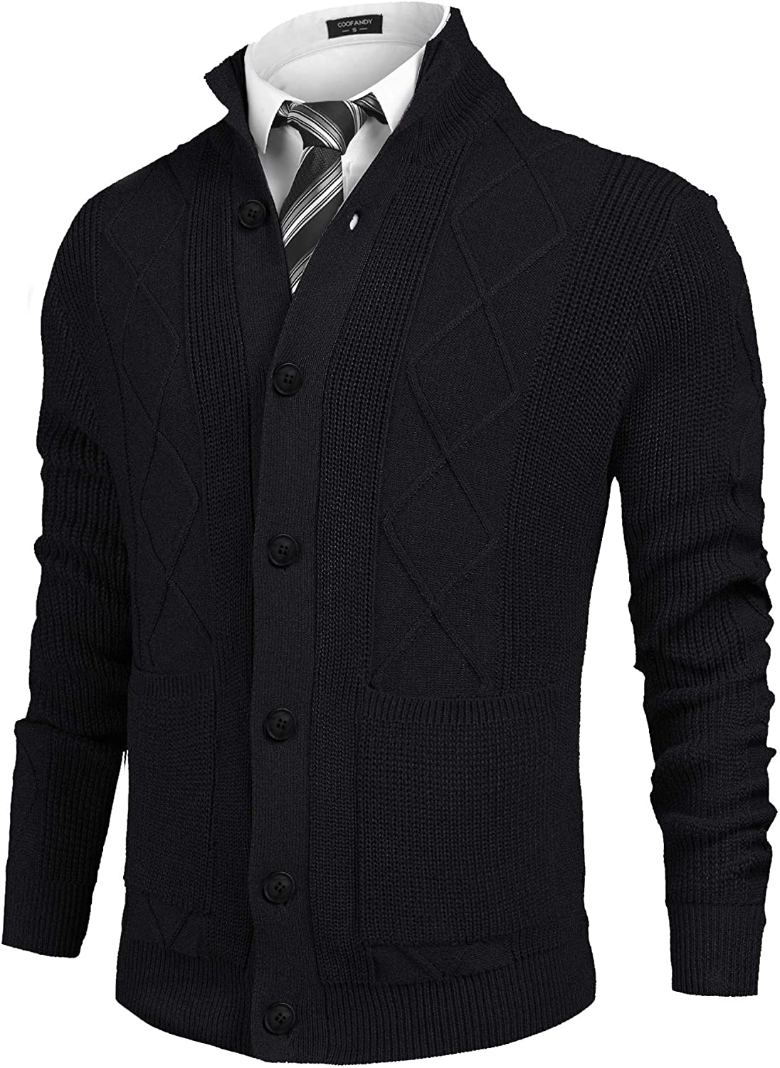 COOFANDY Men's Knitted Cardigan Sweaters Stand Collar Button Down ...