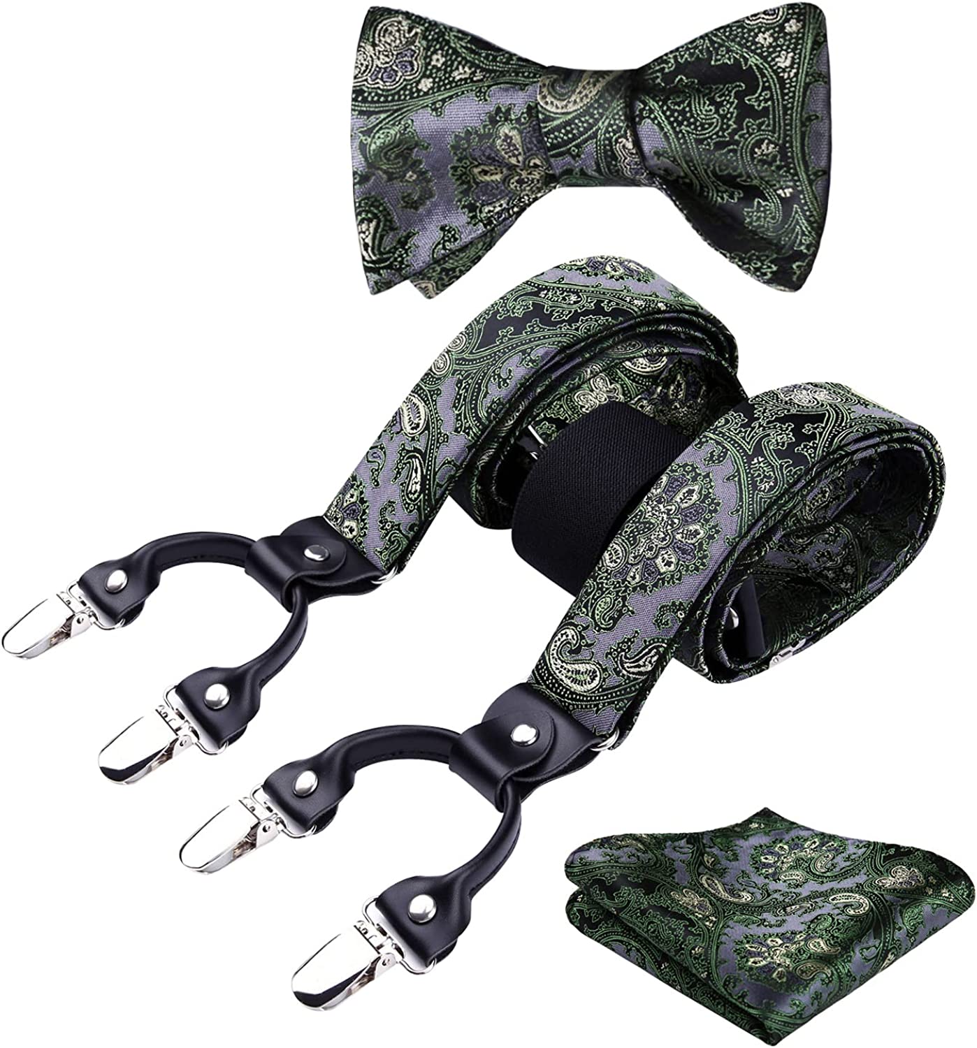 King Gold Paisley Y Back Adjustable Suspenders Bow Tie Set