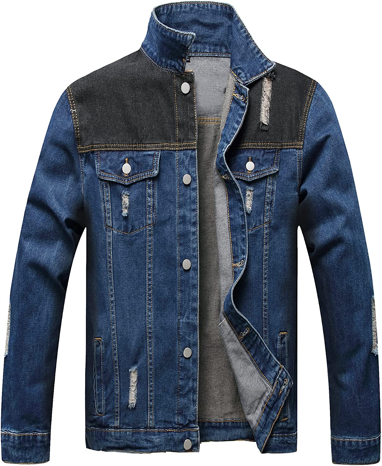 Classic Ripped Slim Denim Jacket with Holes LZLER Jean Jacket for Men 