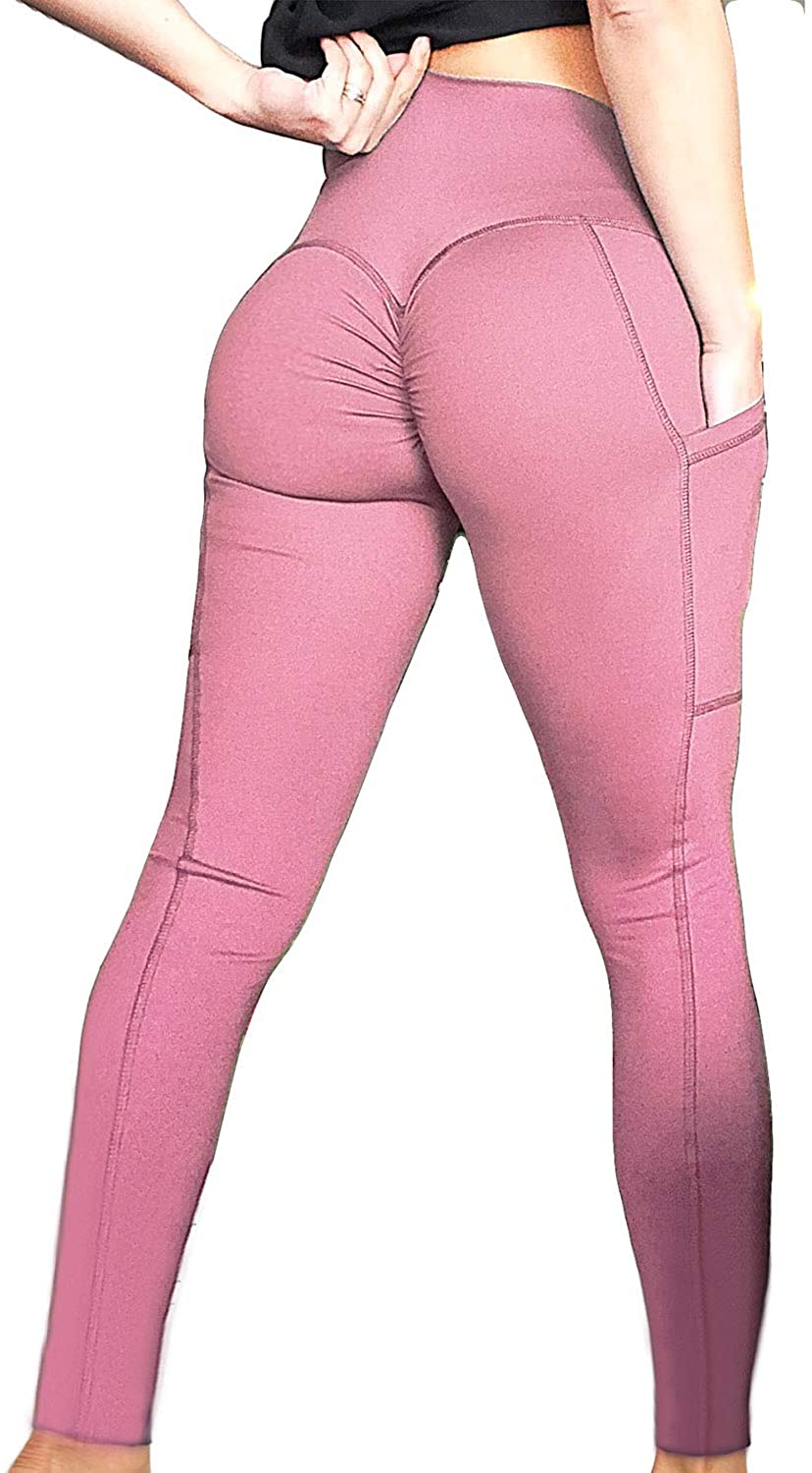 FITTOO Women's High Waist Back Ruched Pockets Leggings Butt Lift Yoga Pants  Push up Workout Capris 