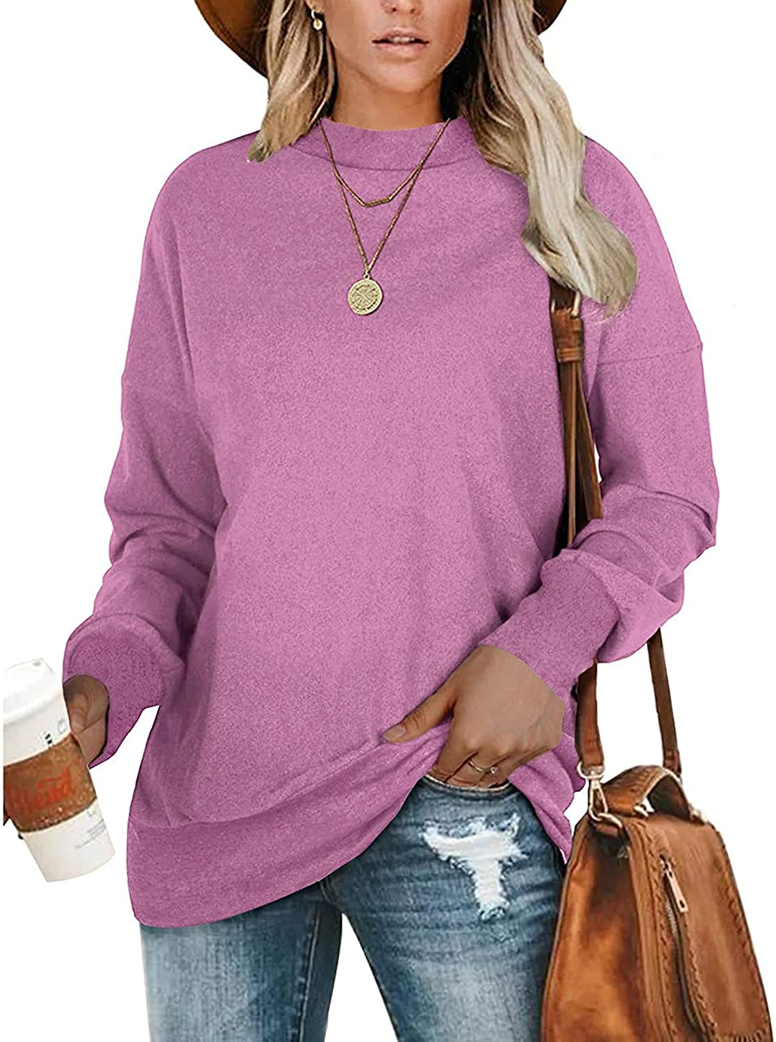 PLMOKEN Plus Size Sweatshirts for Women Casual Long Sleeve Round Neck Shirts  tun
