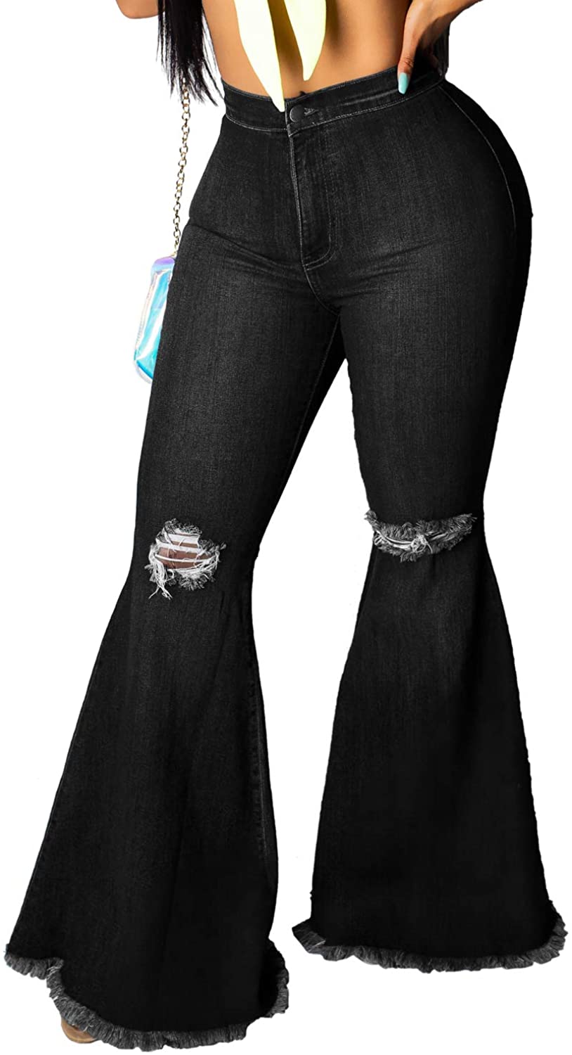 Bell Bottom Jeans for Women Ripped High Waisted Classic Flared Pants