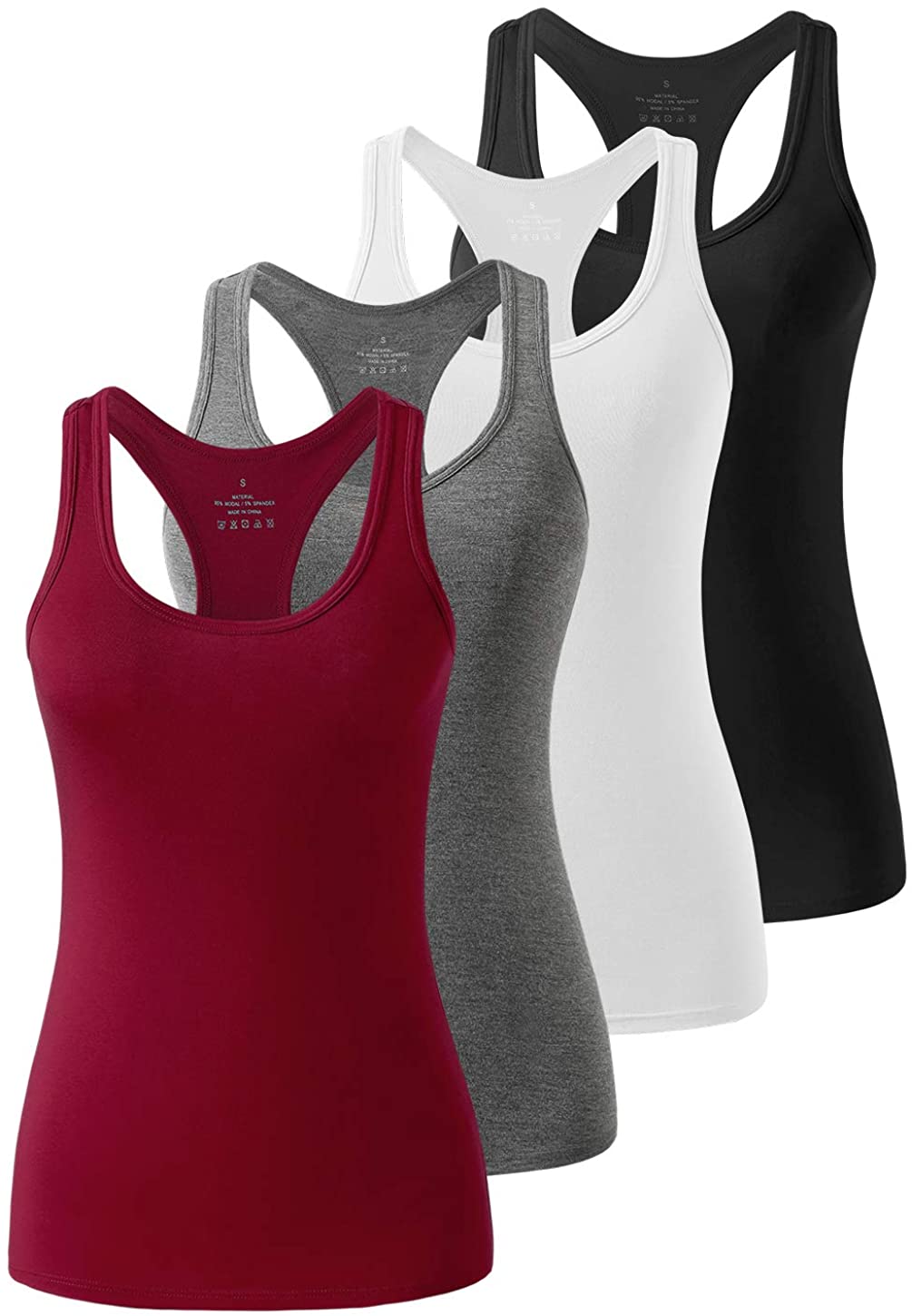 Femdouce Racerback Workout Tank top for Women Activewear Running top Yoga 4 Pack 