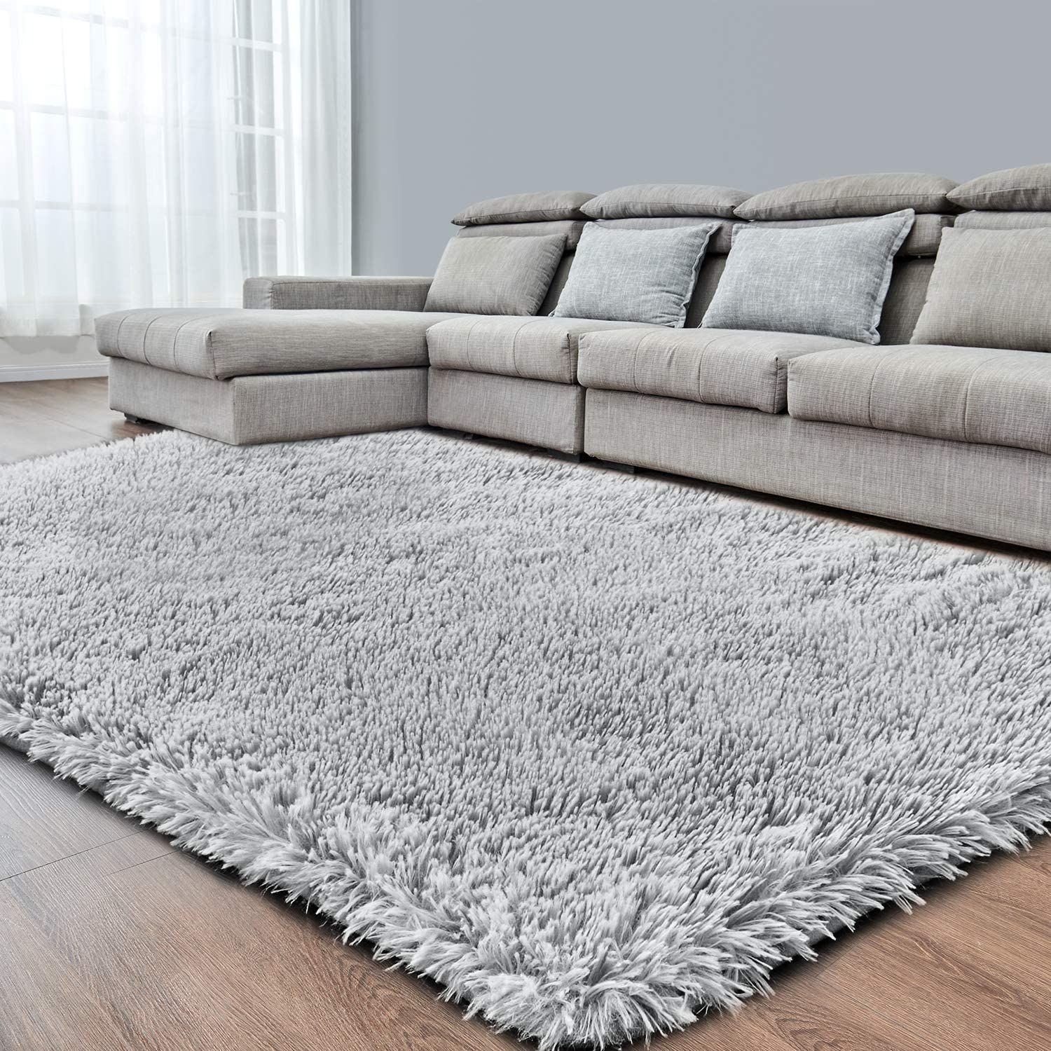 Ophanie Rugs for Bedroom Living Room, 4x5.3 Area Rug Grey Fluffy Fuzzy Soft  Plus
