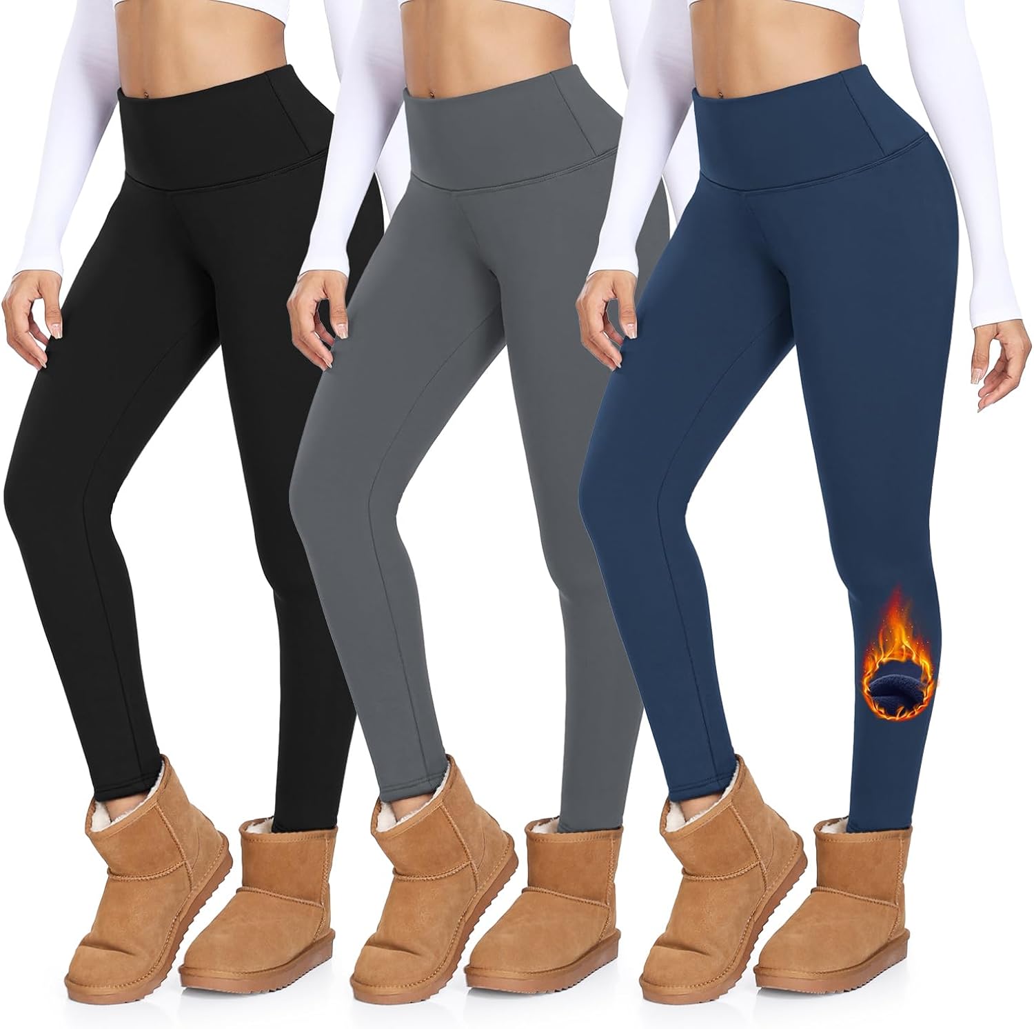 Ladies Thermal Fleece Lined Leggings Tummy Control Yoga Pants