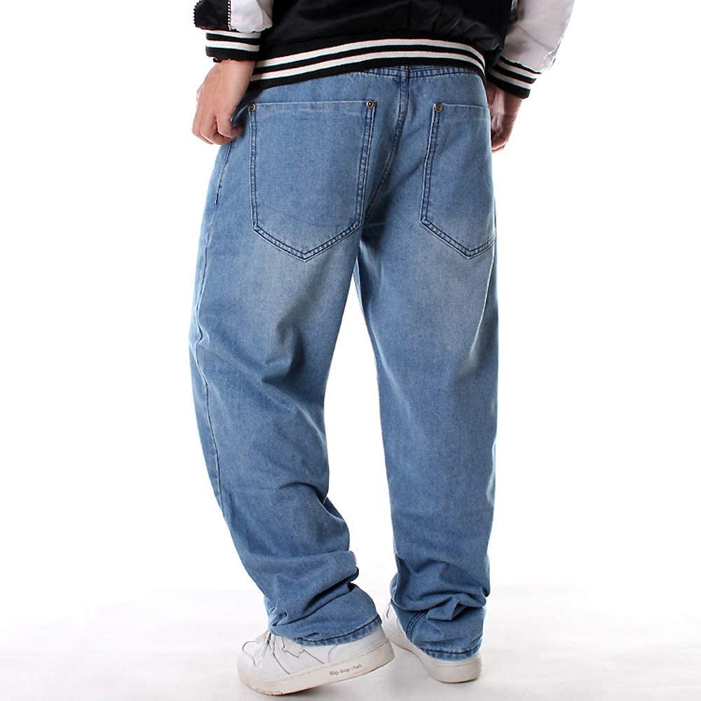 Ruiatoo Men's Baggy Jeans Classic Plain Loose Hip Hop Pants Dance Black ...