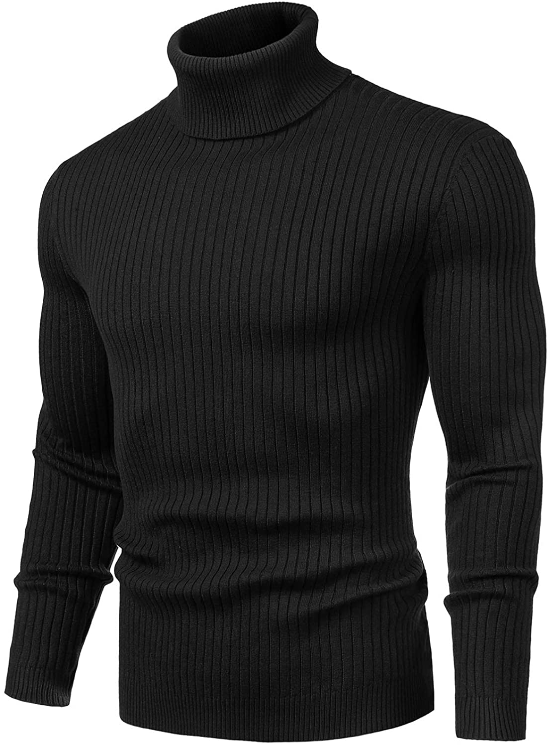 Jofemuho Mens Solid Color Turtle Neck Regular Fit Knitted Autumn Winter Pullover Sweater Jumper 