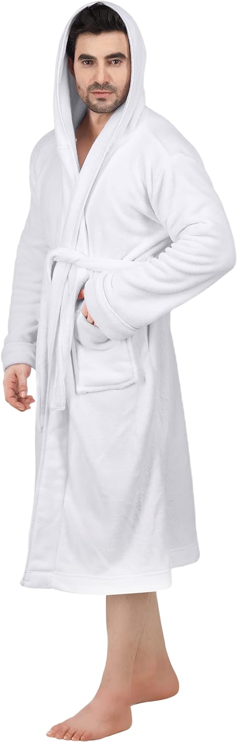 NY Threads Mens Hooded Fleece Robe - Plush Long Bathrobes