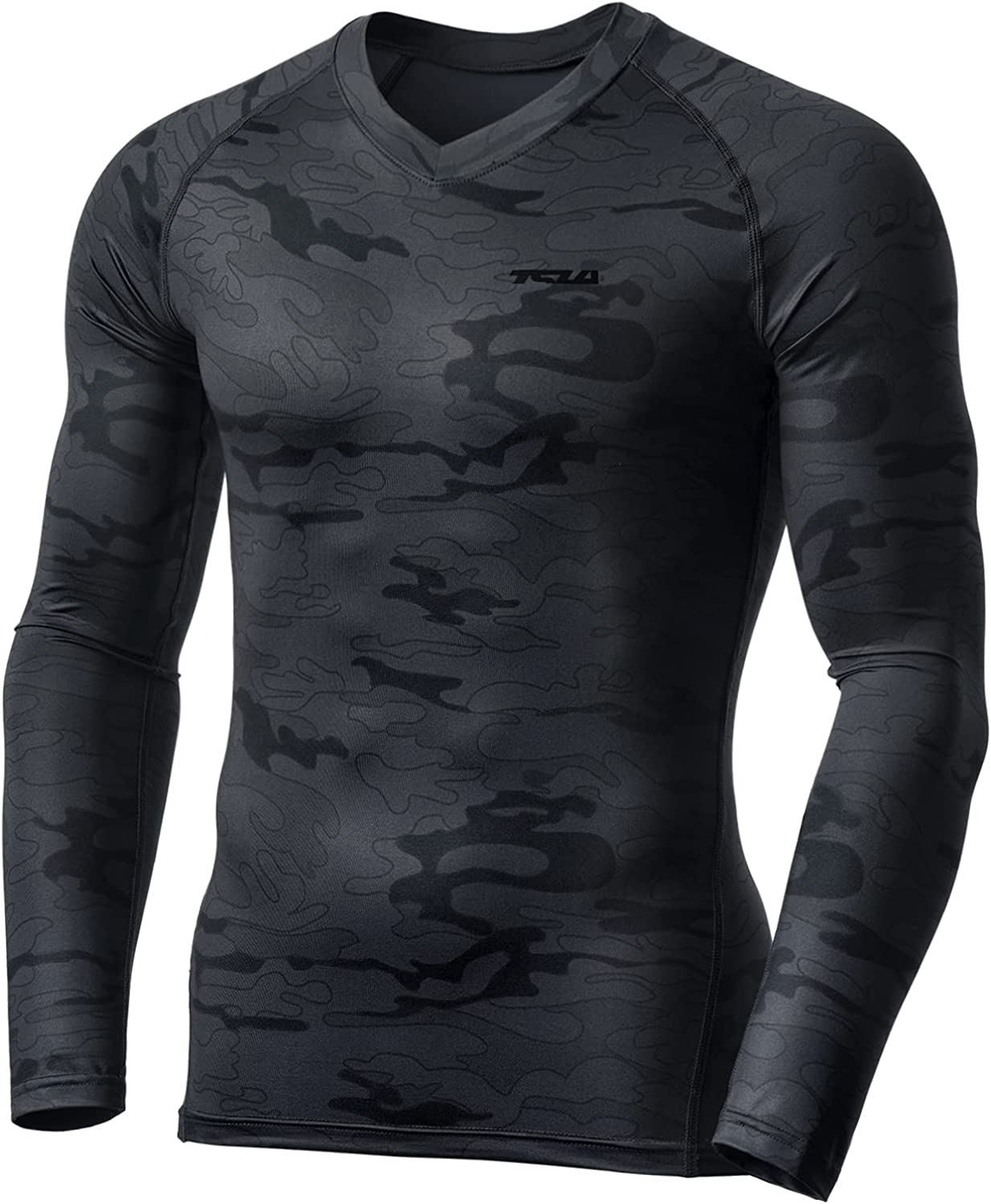 TSLA Men's Tactical V-Neck Long Sleeve Compression Shirts, Cool