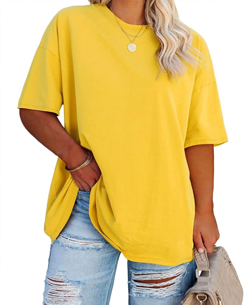 Fisoew Women's Plus Size T Shirts Oversized Tees Summer Half Sleeve  Crew Neck Tu
