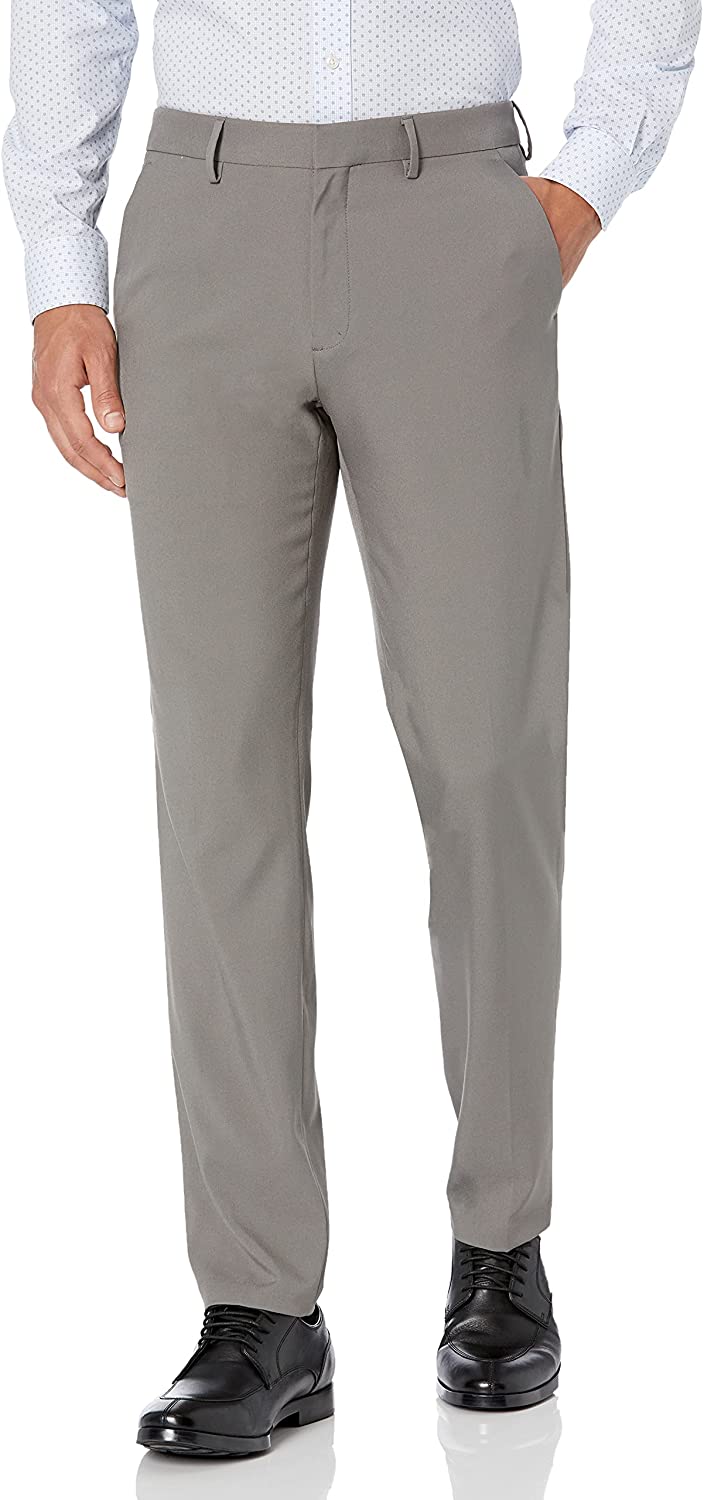 HAGGAR Men's The Active Series Performance Straight & Slim Fit Flat Front  Dress Pant