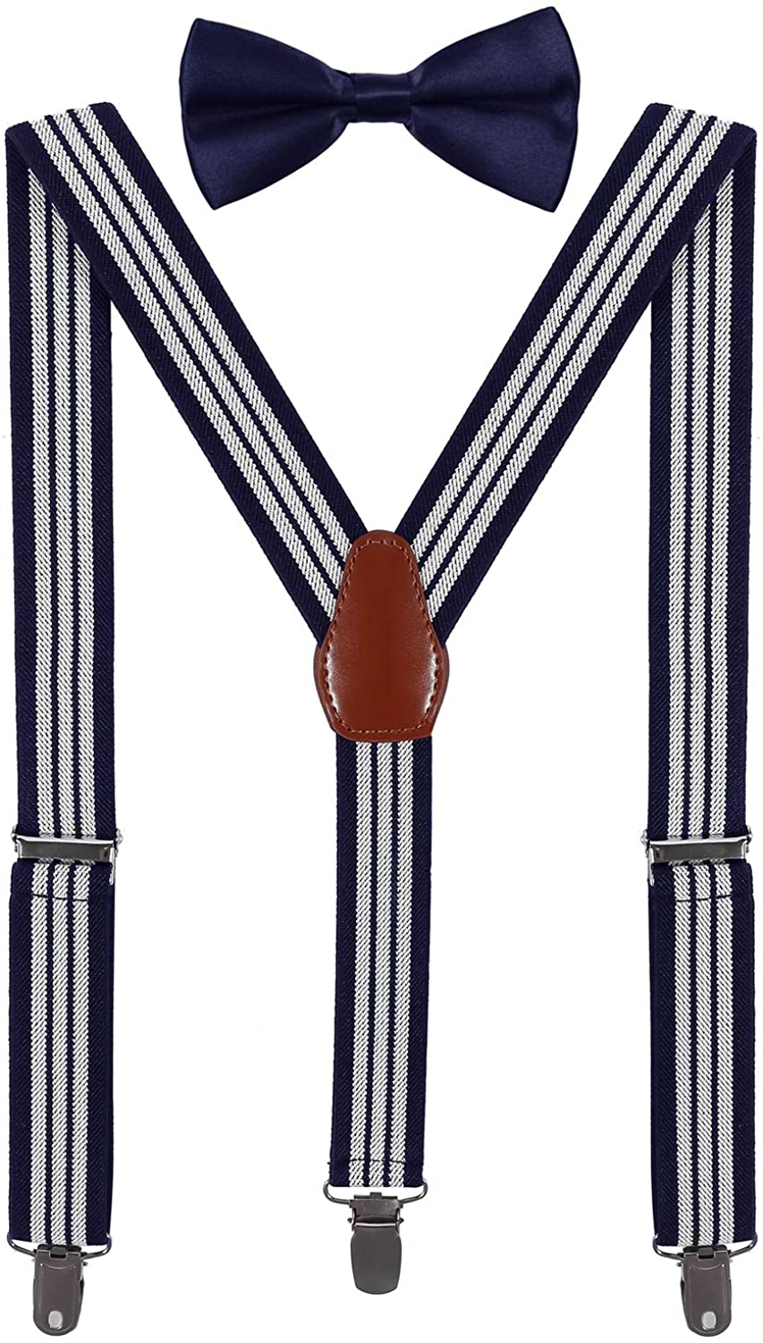 ORSKY Men Boys Suspenders and Bow Tie Set Adjustable with Black Clips 