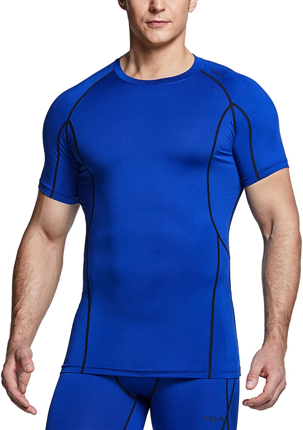Athletic Workout Shirt TSLA Men's Cool Dry Short Sleeve Compression Shirts Active Sports Base Layer T-Shirts