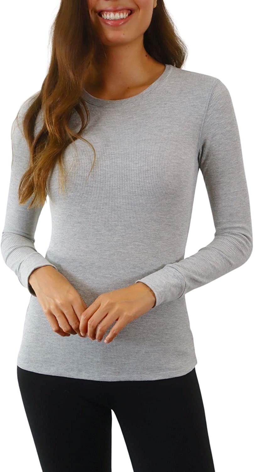 Pure Look Womens Long Sleeve Waffle Knit Stretch Cotton Thermal Underwear Shirt