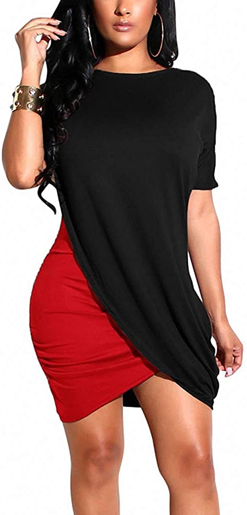 Ophestin Women Short Sleeve Solid Color Bodycon Tight Ruched Wrap T Shirt  Mini S | eBay