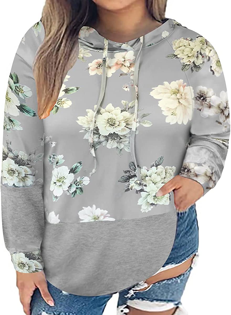 Ritera Women's plus size Tie Dye Hoodies floral hoodie Long Sleeve Drawstring Pullover Casual Sweatshirts top L-5XL 