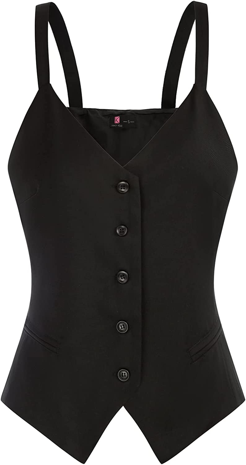 KANCY KOLE Women Waistcoat Vest Vintage Button Suit Vest Fashion