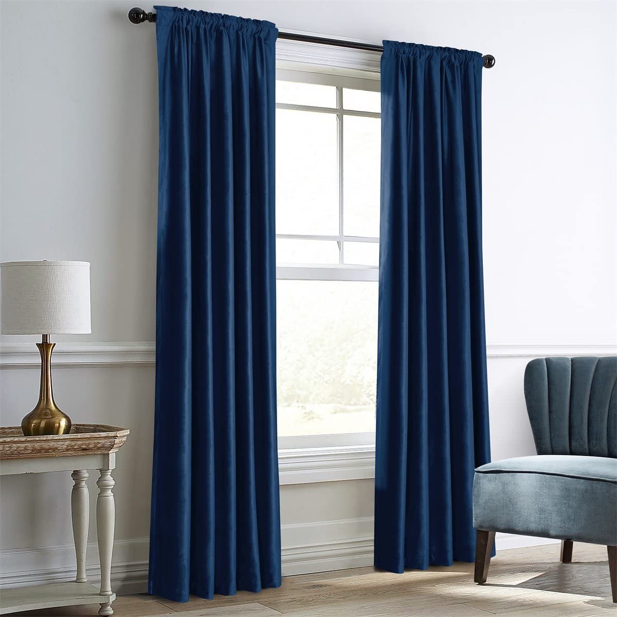 Dreaming Casa Royal Blue Velvet Room Darkening Curtains for Living Room
