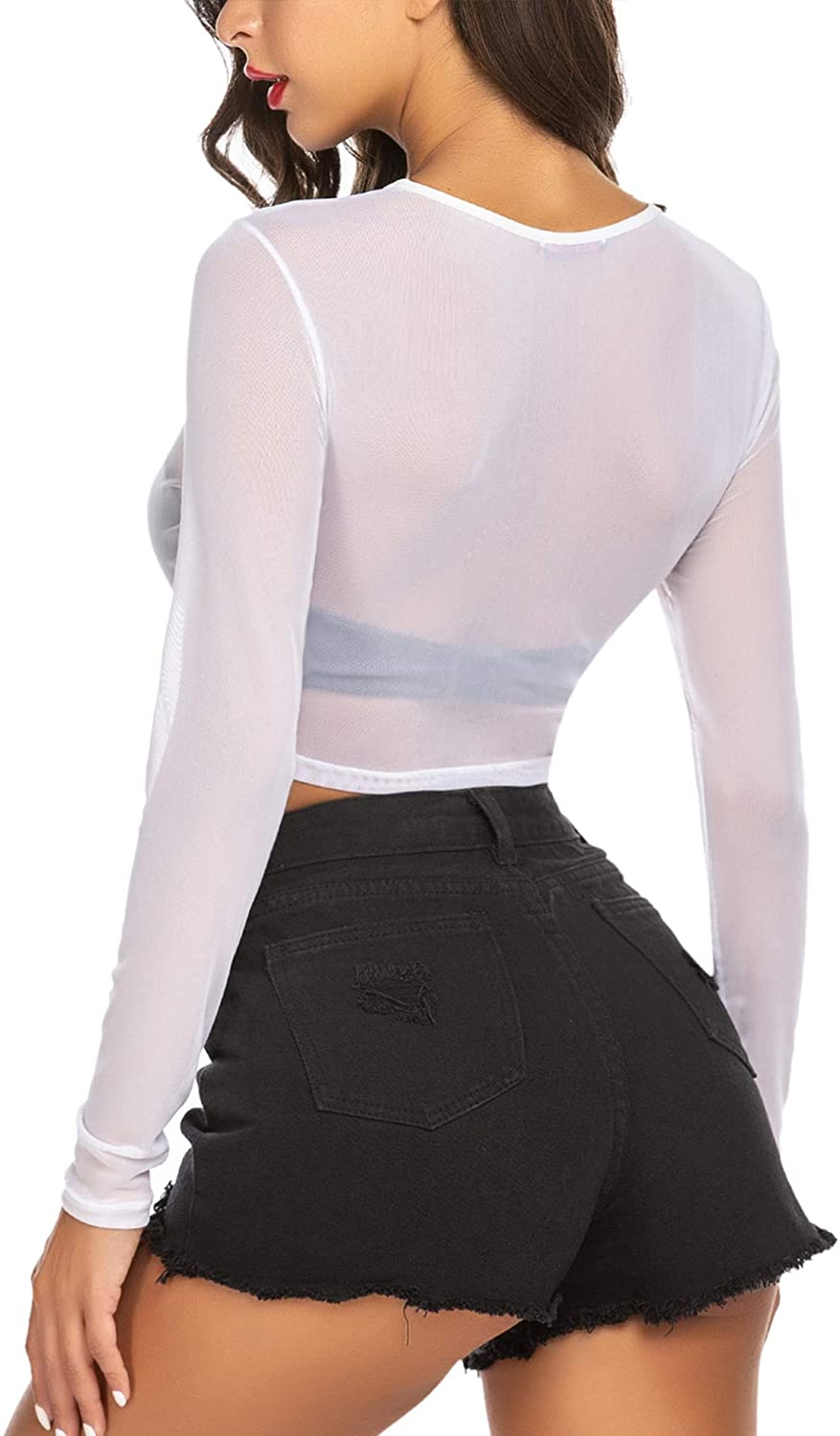 Avidlove Women Mesh Crop Top Long Sleeve See Through Shirt Sheer Blouse S 4xl Ebay 