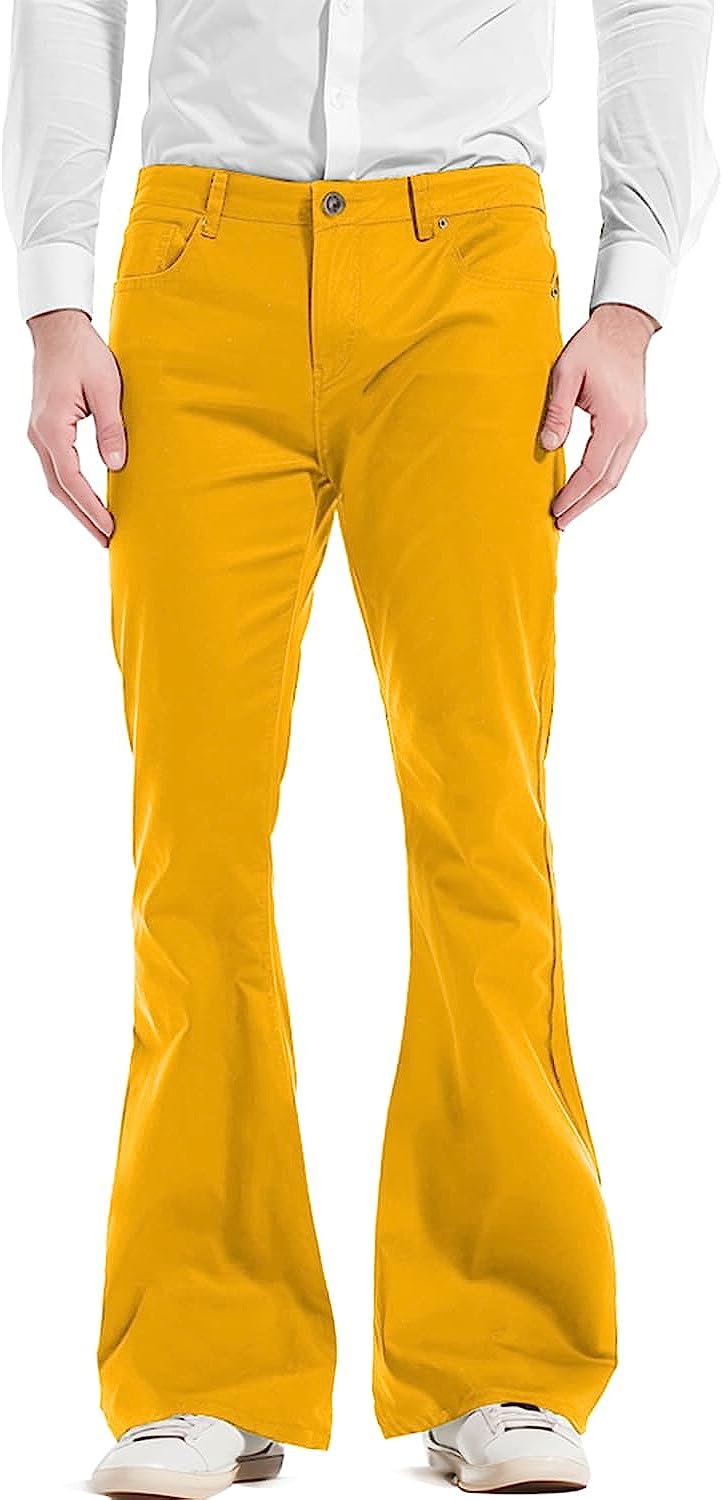70s Disco Pants for Men Relaxed Stretch Flares Pants Flared 60s 70s Vintage  Bell Bottom Jeans