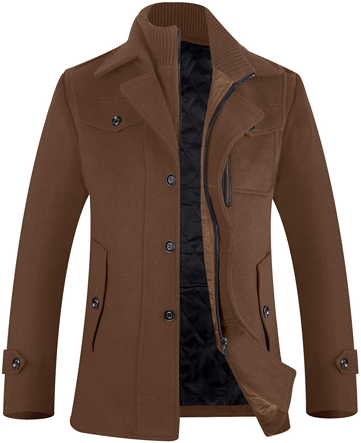 zeetoo Mens Wool Trench Coat Wool Coat Winter Buttons Car Coat Windproof Classic Jacket