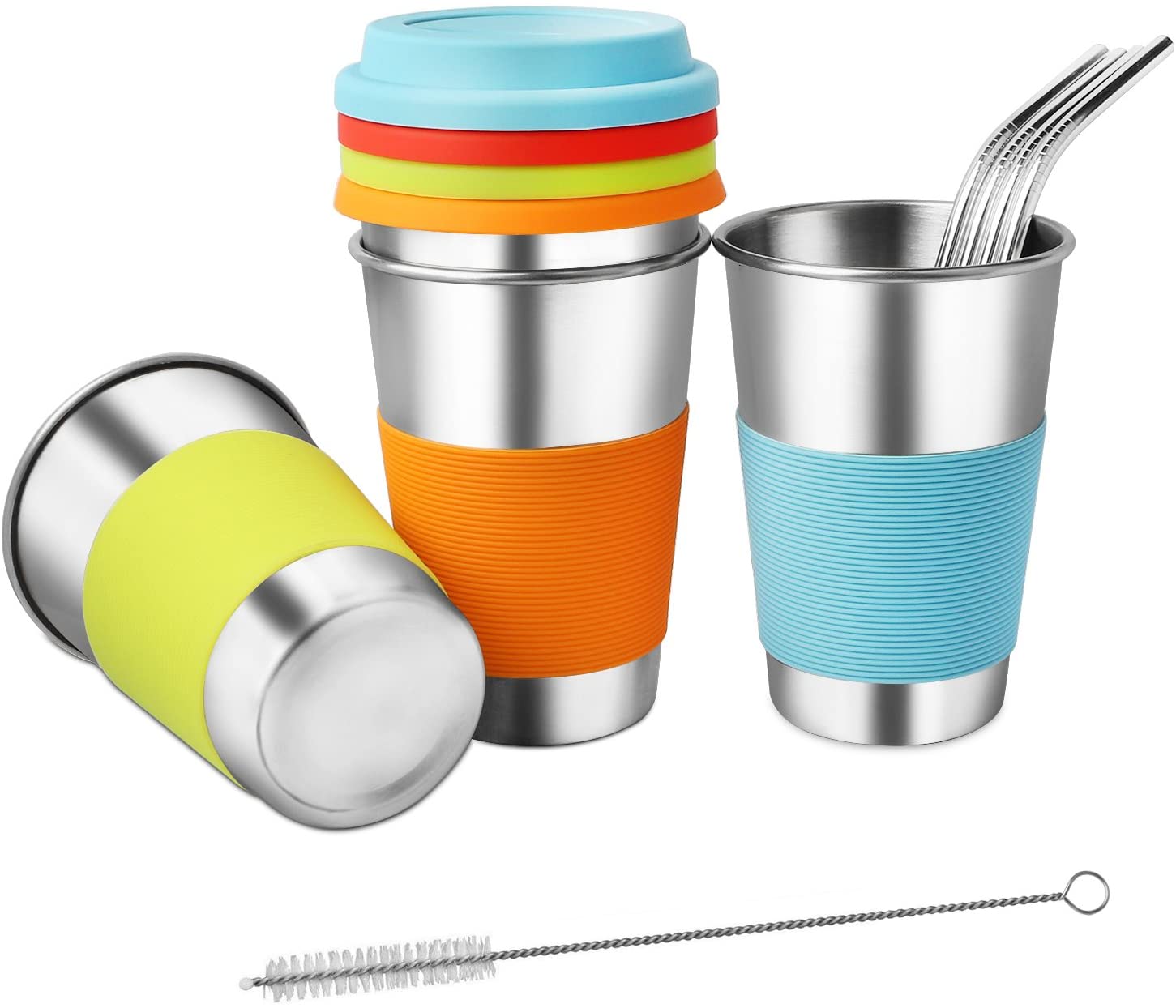 Stainless Steel Cups With Lids And Straws, Kereda 4 Pack 16 oz ...
