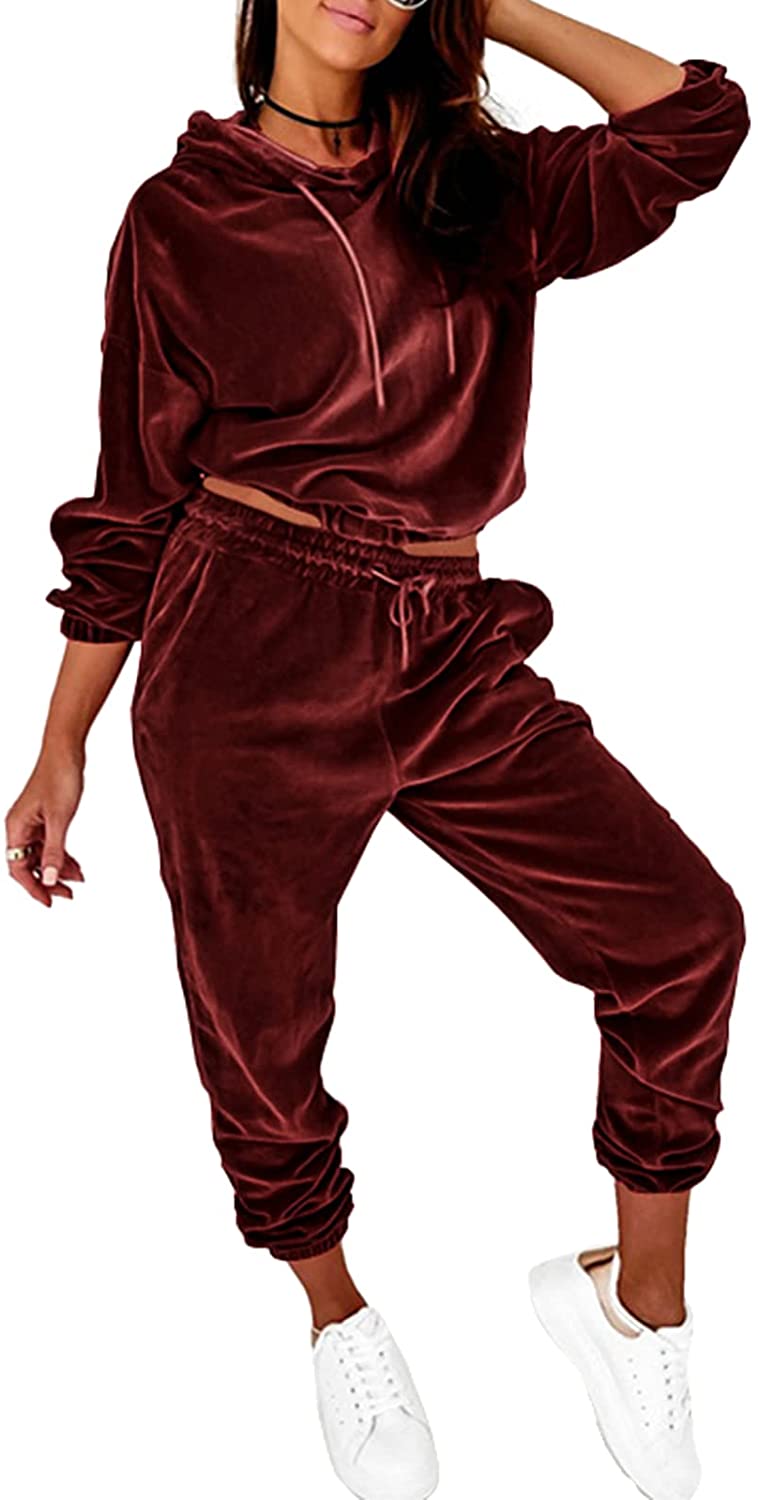Two Piece Velvet Matching Sweatsuit Oversized Tracksuit – PRETTYGARDEN