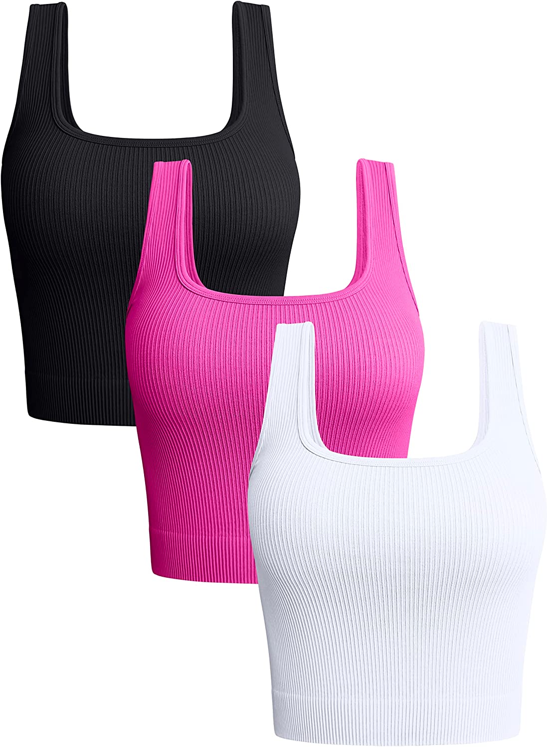 OQQ Women 3 Piece Yoga Crop Tank Top Paded Sports Bra Fitness