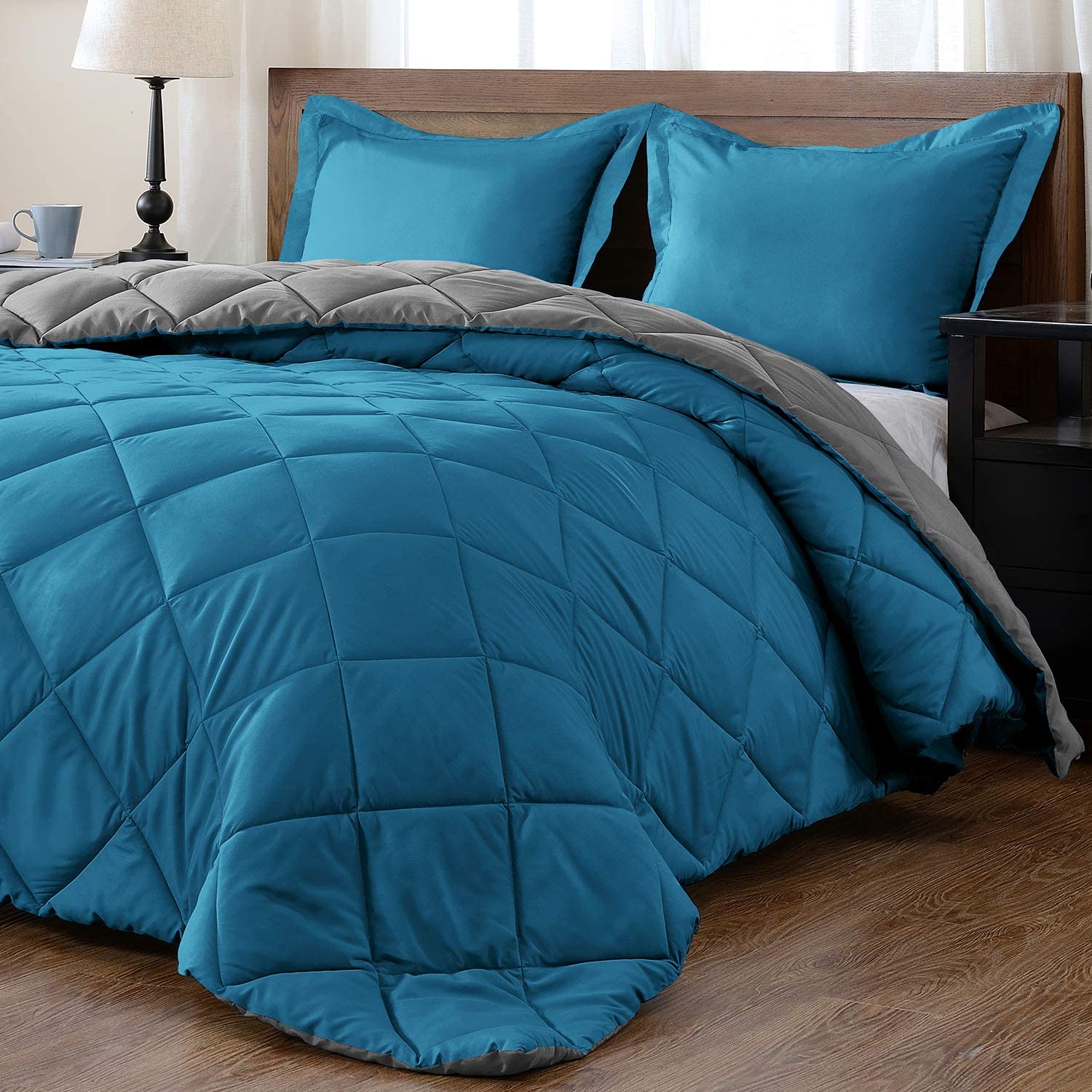 HHHC Lightweight Comforter Set Queen with 2 Pillow Shams - 3 Piece Set -  All Seasons Down Alternative Reversible Comforter Bedding Set - Soft