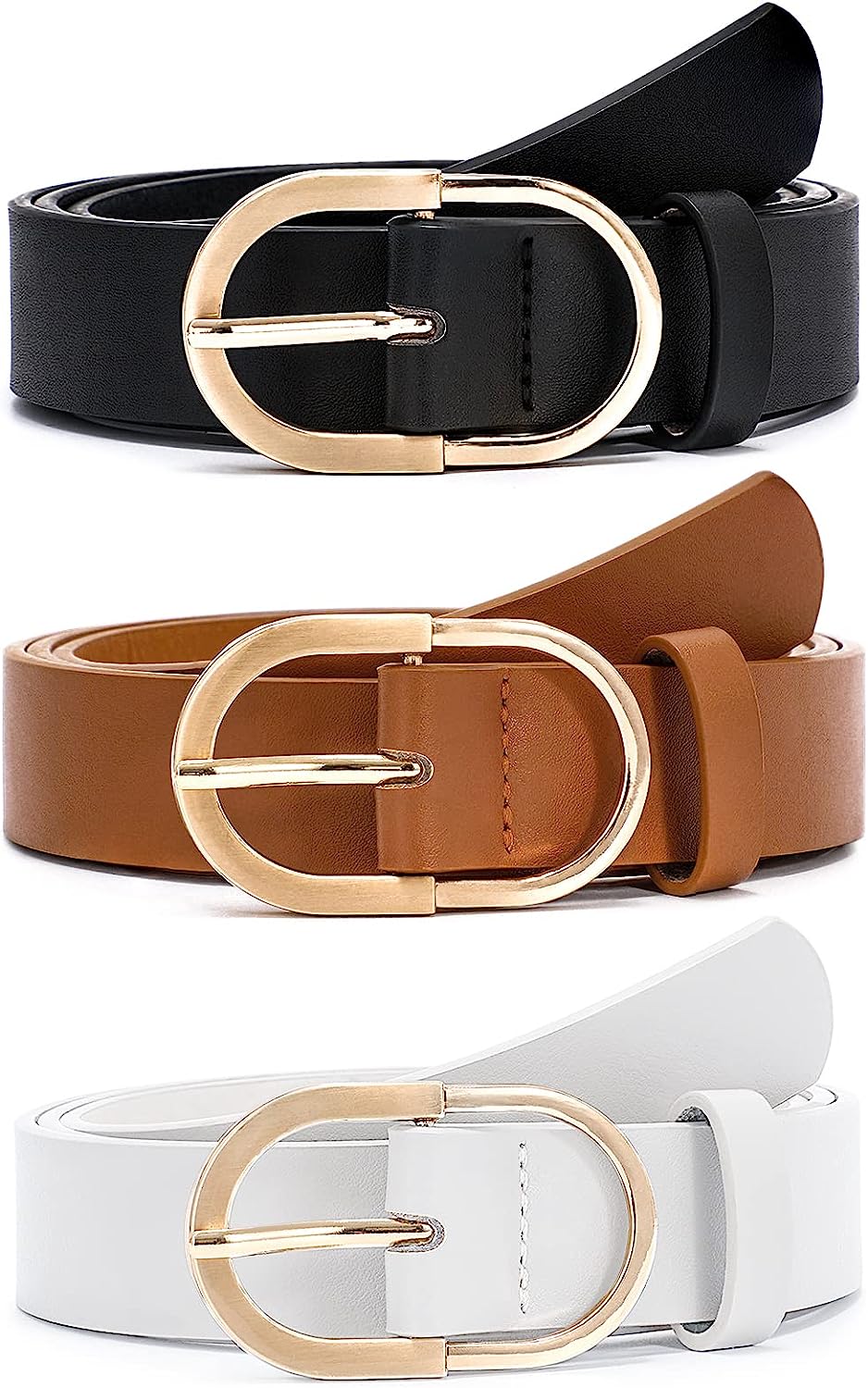 VONMELLI 2 Pack Women's Leather Belts for Jeans Pants Fashion Gold