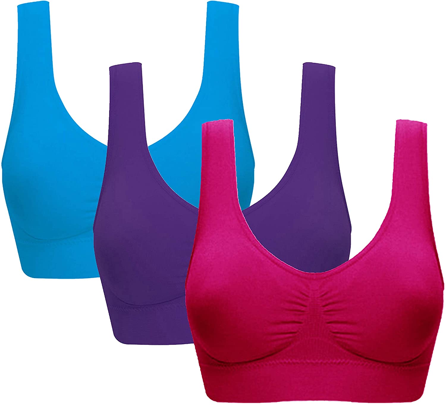Vermilion Bird Women's 3 Pack Seamless Comfortable Sports Bra with  Removable Pad