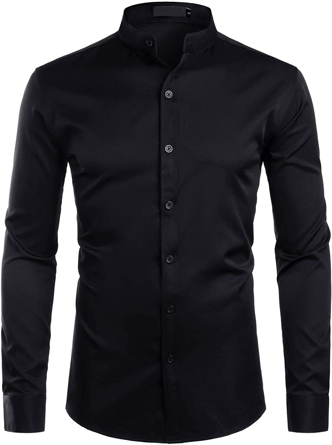 ZEROYAA Mens Hipster Solid Slim Fit Long Sleeve Mandarin Collar Dress ...