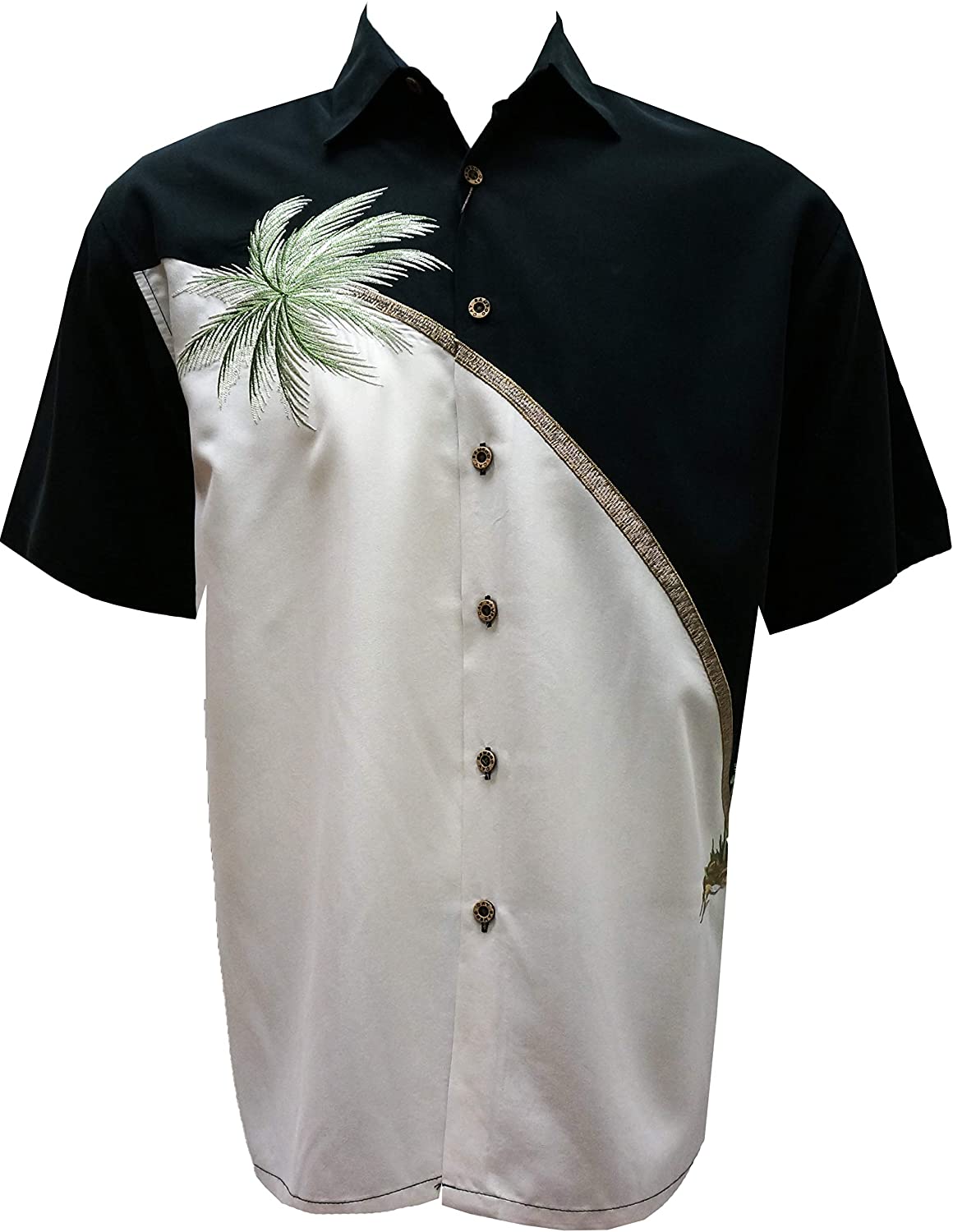 Bamboo Cay Mens Hurricane Palm Embroidered Short Sleeve Button-Down Shirt