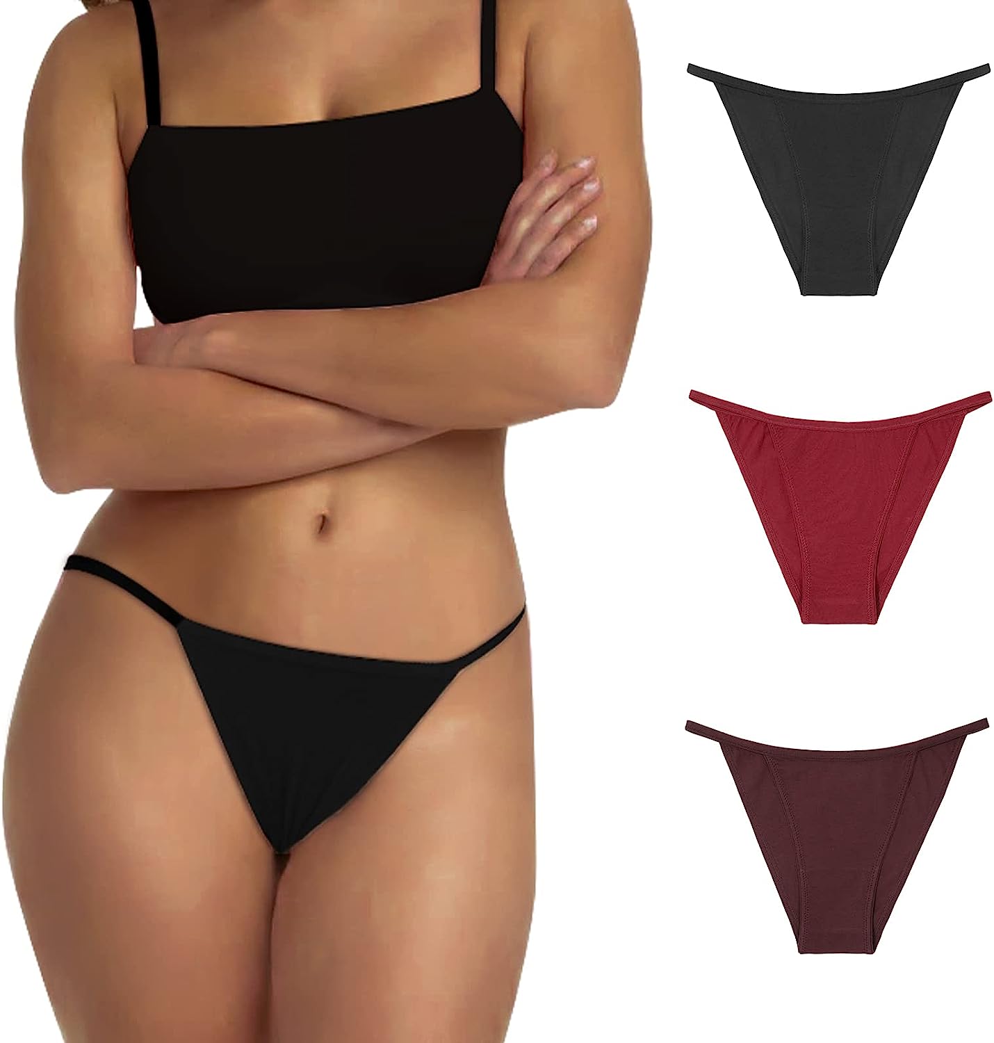 LEVAO Women's Bikini Panties Cotton Underwear, Plus Size High Cut String  Ladies
