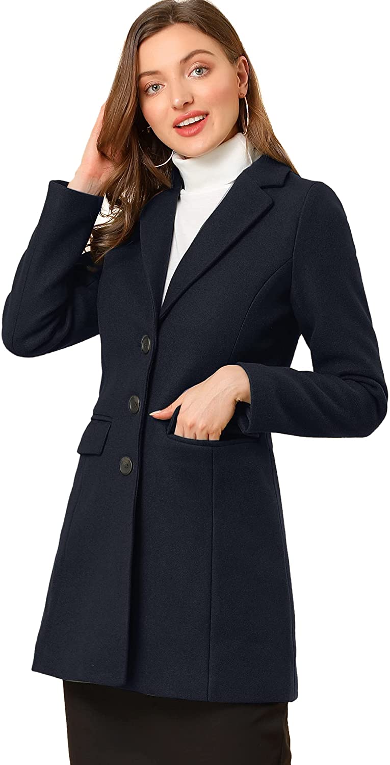 Allegra K Women#039;s Notched Lapel Single Breasted Outwear Winter Coat  eBay