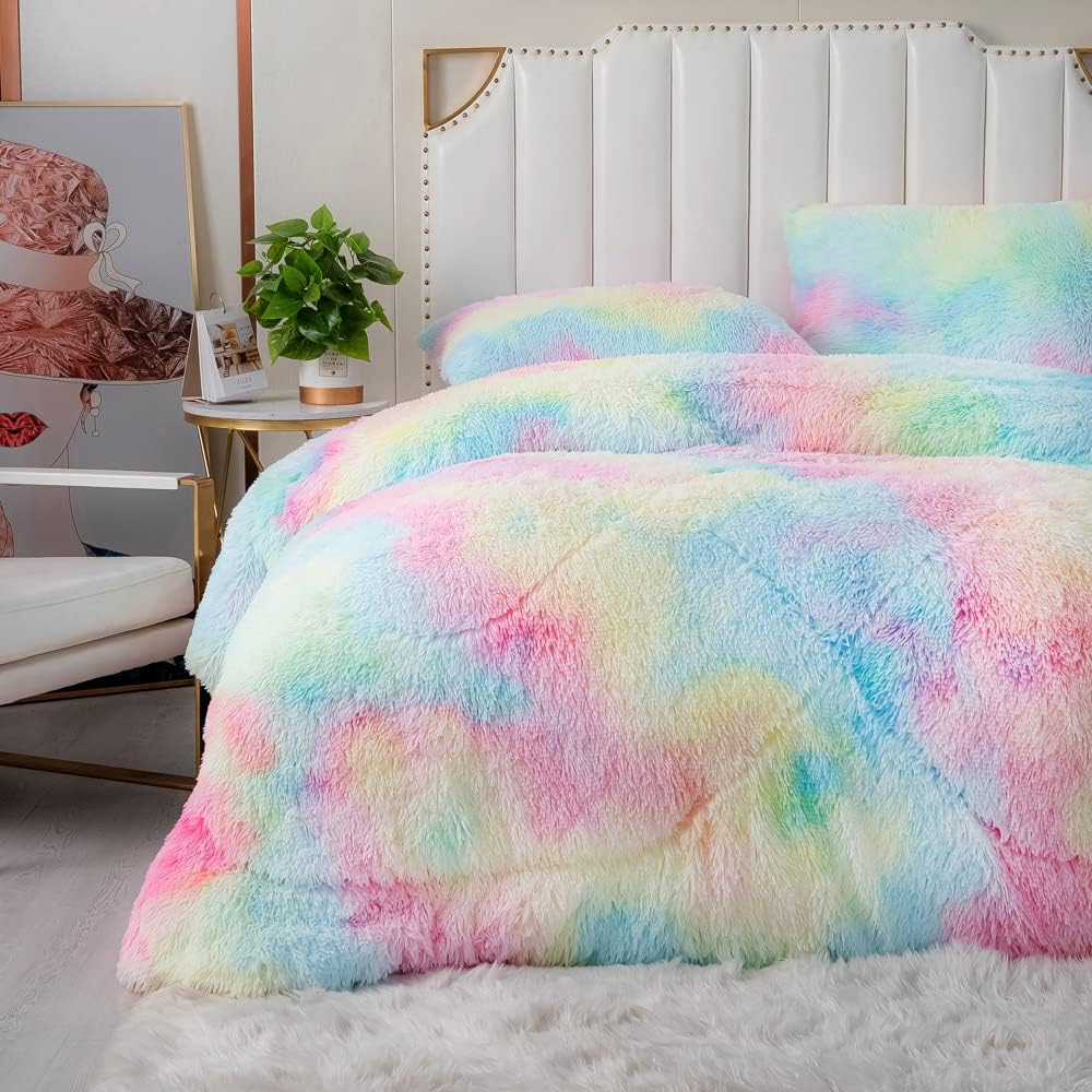 Pink Fluffy Bedding Set, Faux Fur Comforter, Fuzzy Comforter